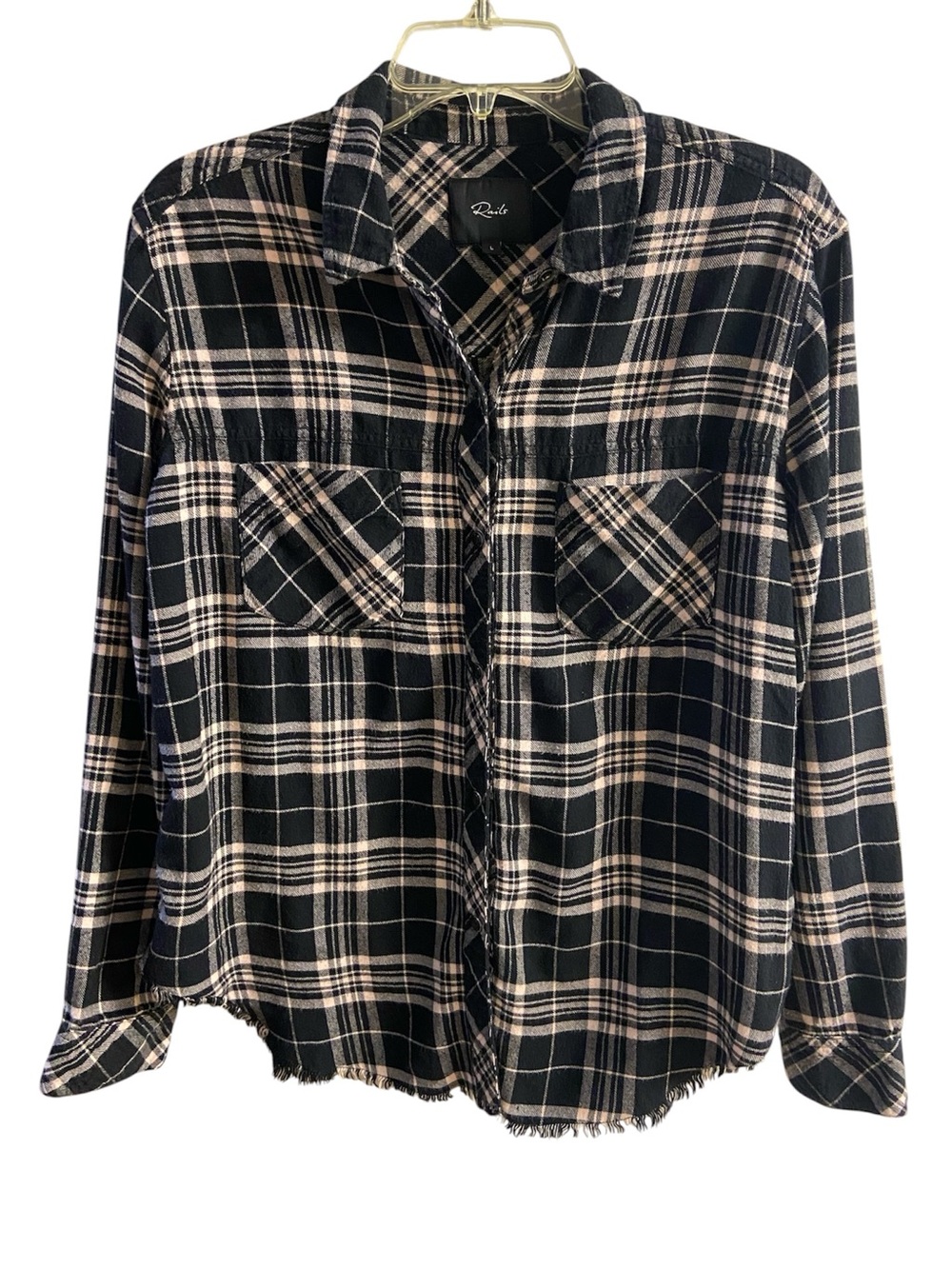Rails Leo plaid flannel shirt black pink snap up closure Large - Picture 2 of 15